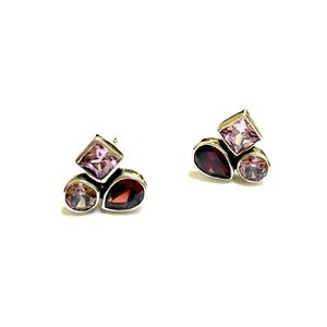 SILPADA Earrings 3 Stone Red Pink CZ 925 Stud P2743 ‘Hearts Aflutter’ V.GD COND